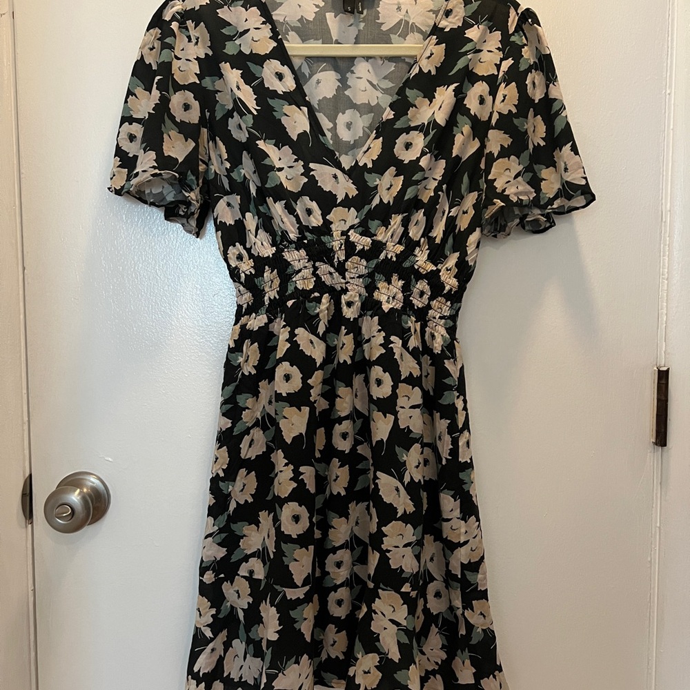 PAIGE Black and Cream Floral Mini Dress